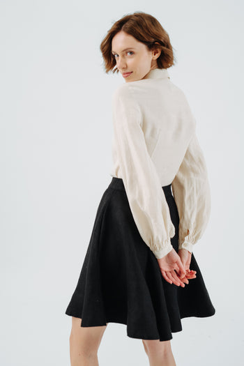 Mini Classic Skirt, Twill Linen, Black Herringbone#color_black-herringbone