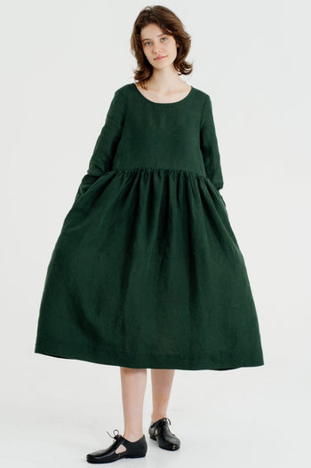 Smock Dress, Long Sleeve, Evergreen