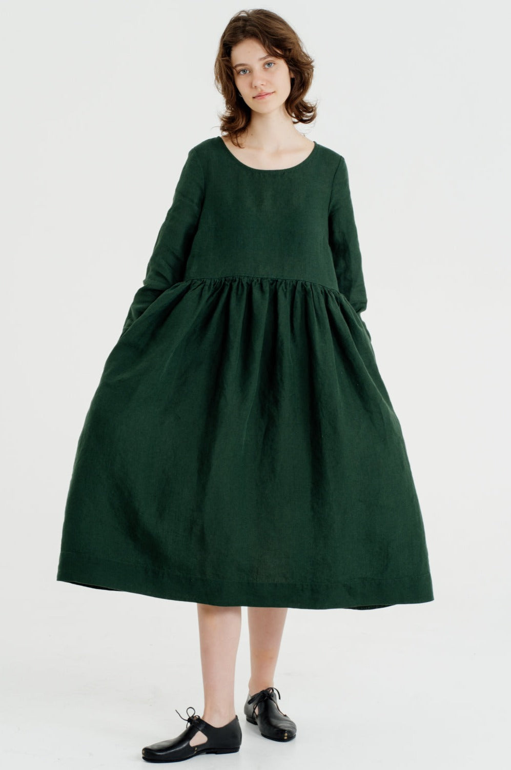 Smock Dress, Long Sleeve, Evergreen