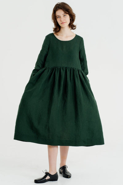 Smock Dress, Long Sleeve, Evergreen#color_evergreen