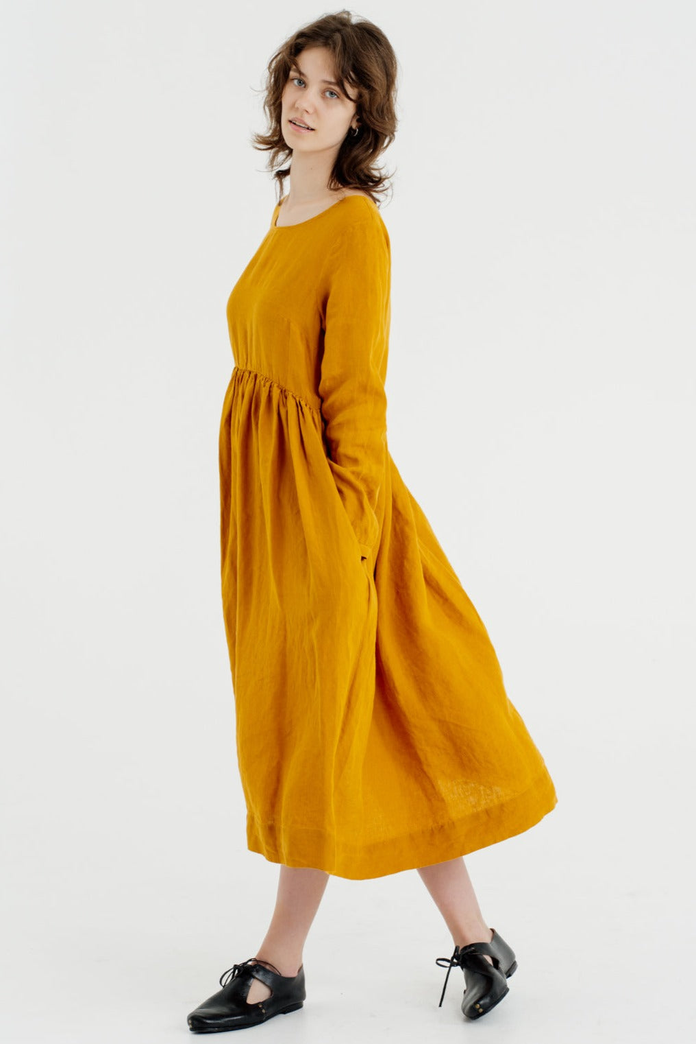 Smock Dress, Long Sleeve#color_marigold