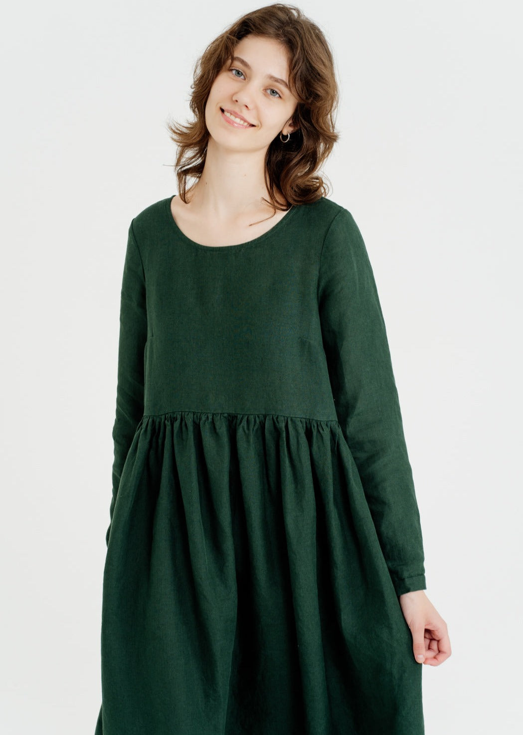 Smock Dress, Long Sleeve, Evergreen#color_evergreen