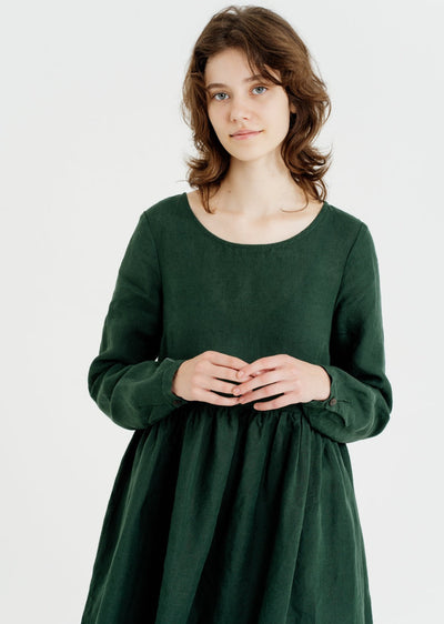 Smock Dress, Long Sleeve, Evergreen#color_evergreen