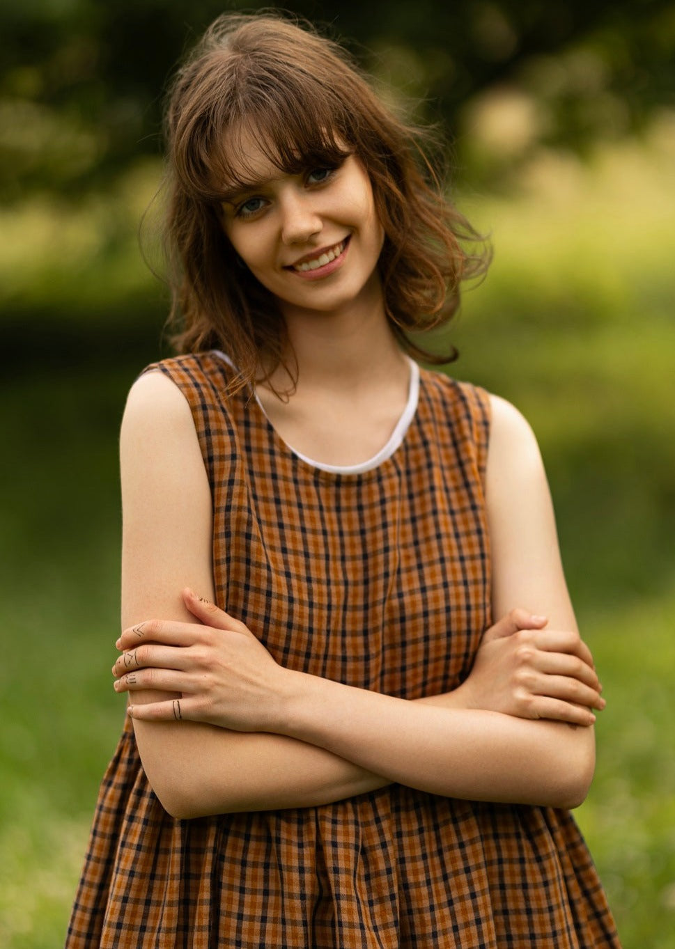 Smock Dress, Sleeveless, Brown Tartan