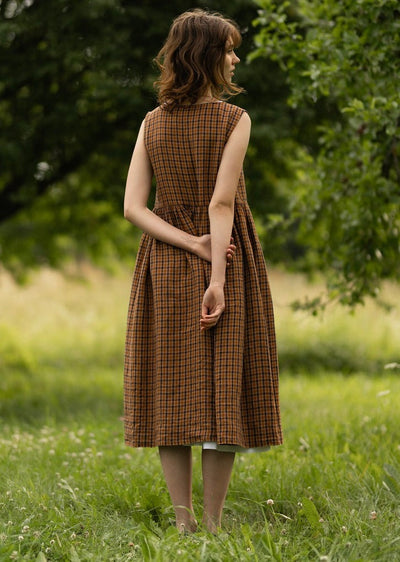 Smock Dress, Sleeveless, Brown Tartan