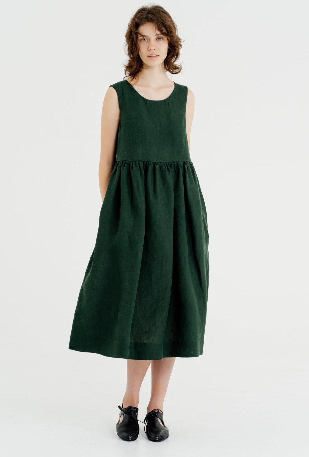 Smock Dress, Sleeveless, Evergreen#color_evergreen