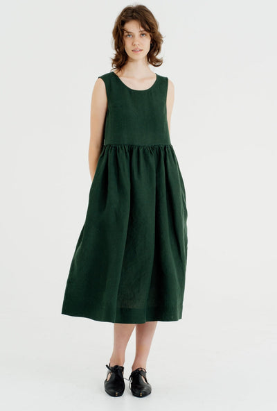 Smock Dress, Sleeveless, Evergreen#color_evergreen