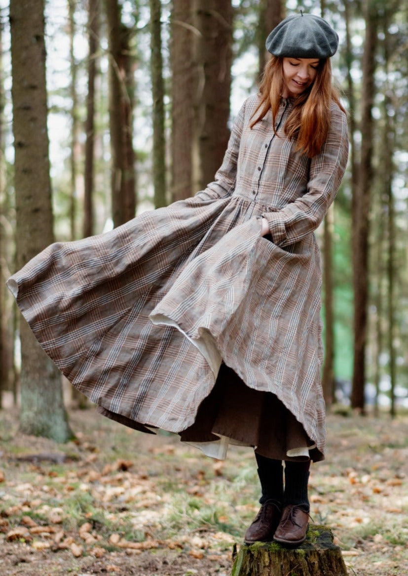 Classic Dress, Long Sleeve - Son de Flor#color_plaid-brown