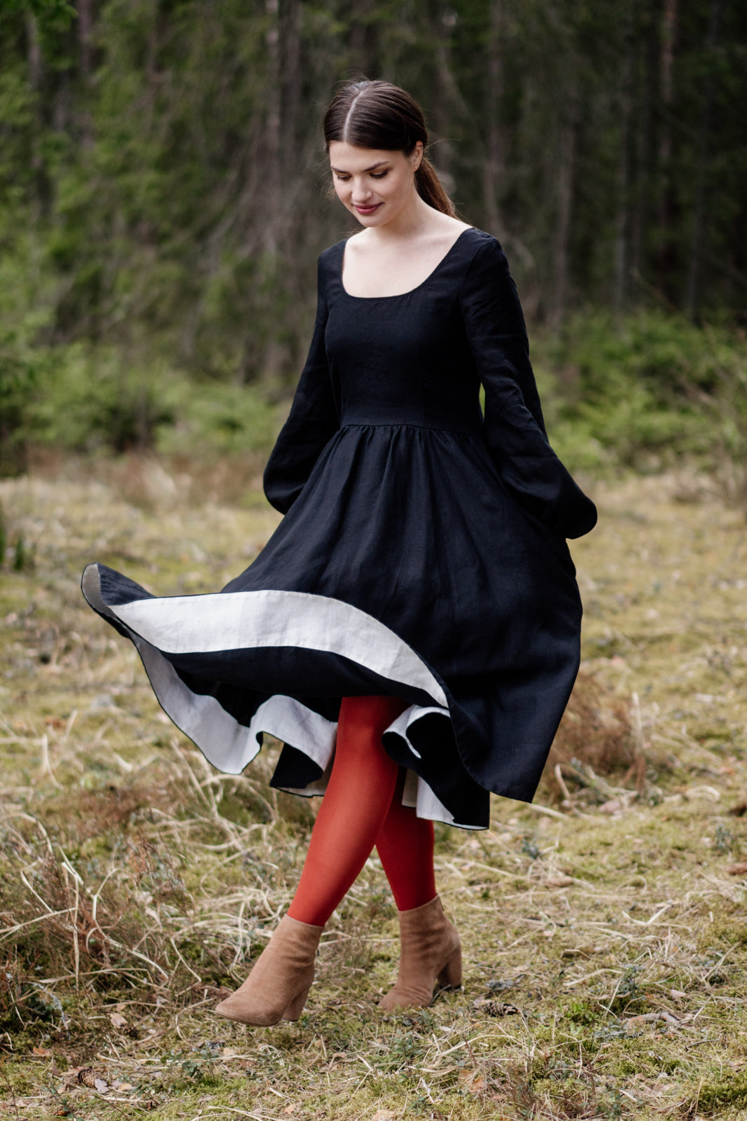 Son de Flor Carmen Dress, Long Sleeve#color_black-pansy