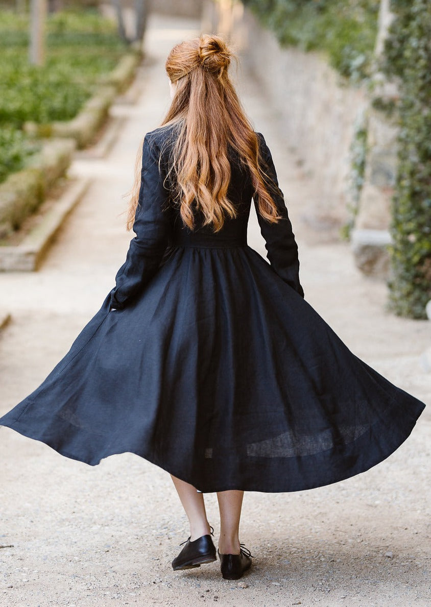 Classic Dress, Long Sleeve - Son de Flor#color_black-pansy