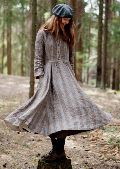 Classic Dress, Long Sleeve - Son de Flor#color_plaid-brown