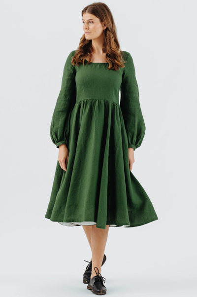Son de Flor Carmen Dress, Long Sleeve#color_emerald-green