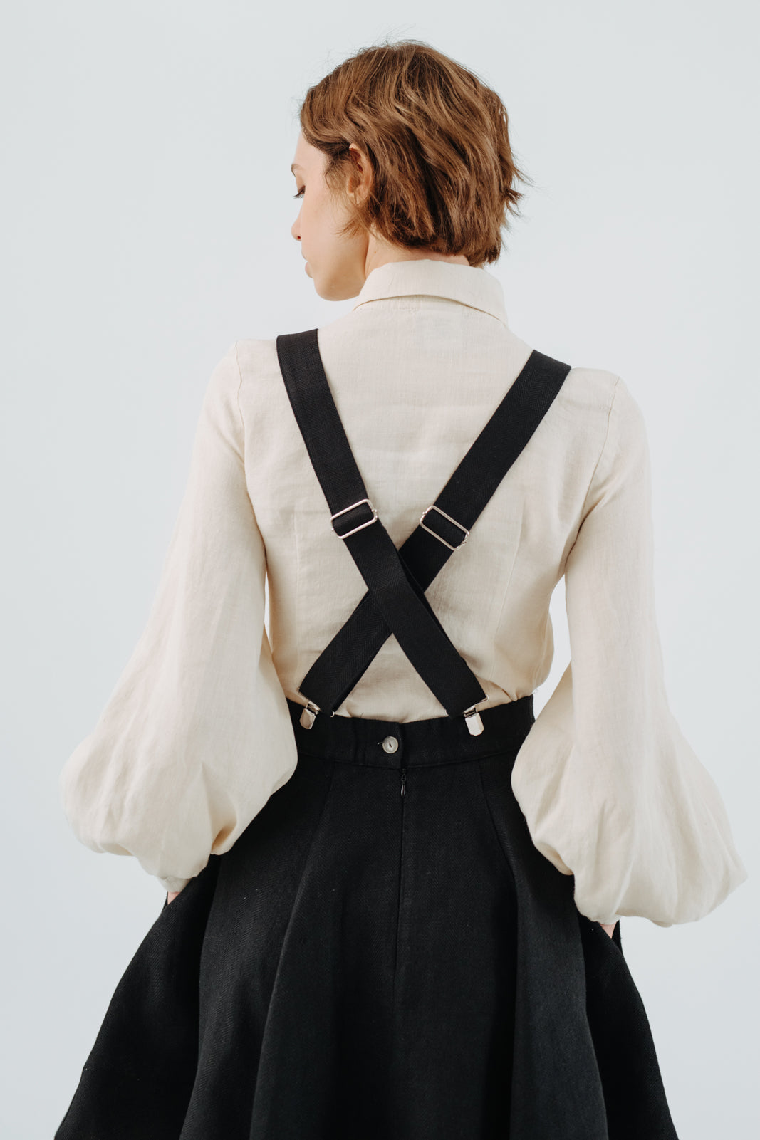 Suspenders, Twill Linen, Black Herringbone#color_black-herringbone