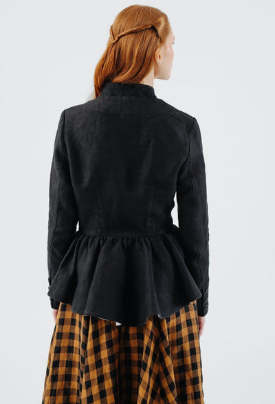 Peplum Jacket, Twill Linen#color_black-pansy