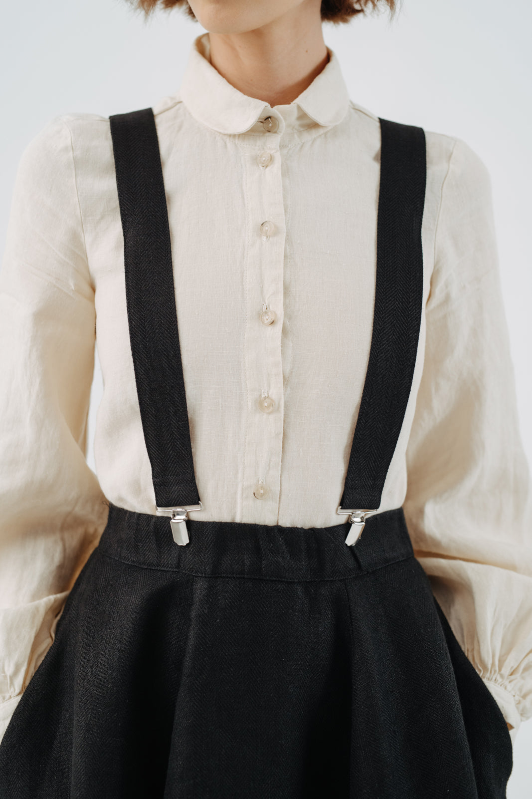 Suspenders, Twill Linen, Black Herringbone