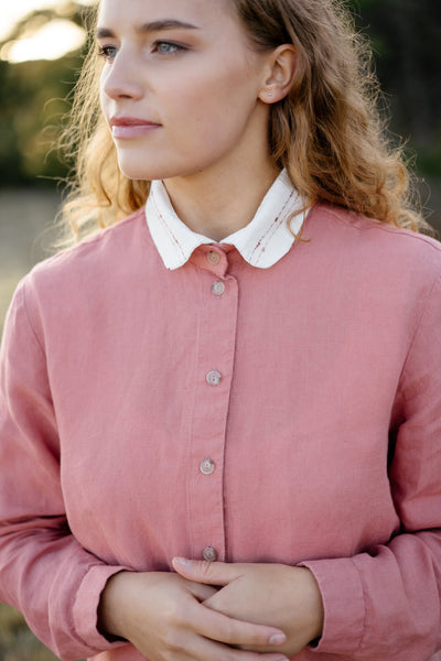 Linen Detachable Collar - Son de Flor#color_pink-stripe-on-white