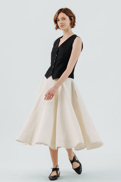 Classic Skirt, Twill Linen - Son de Flor#color_milky-white
