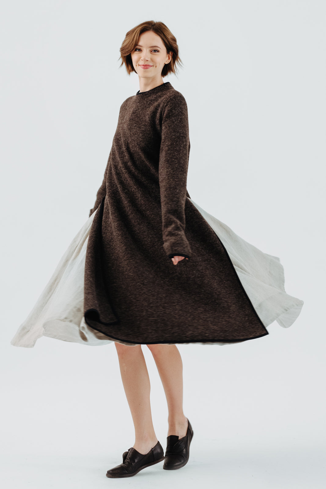 Double Slit Dress, Wool#color_autumn-brown