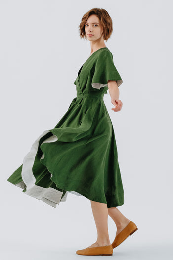 Wrap Dress, Butterfly Sleeve, Emerald Green#color_emerald-green