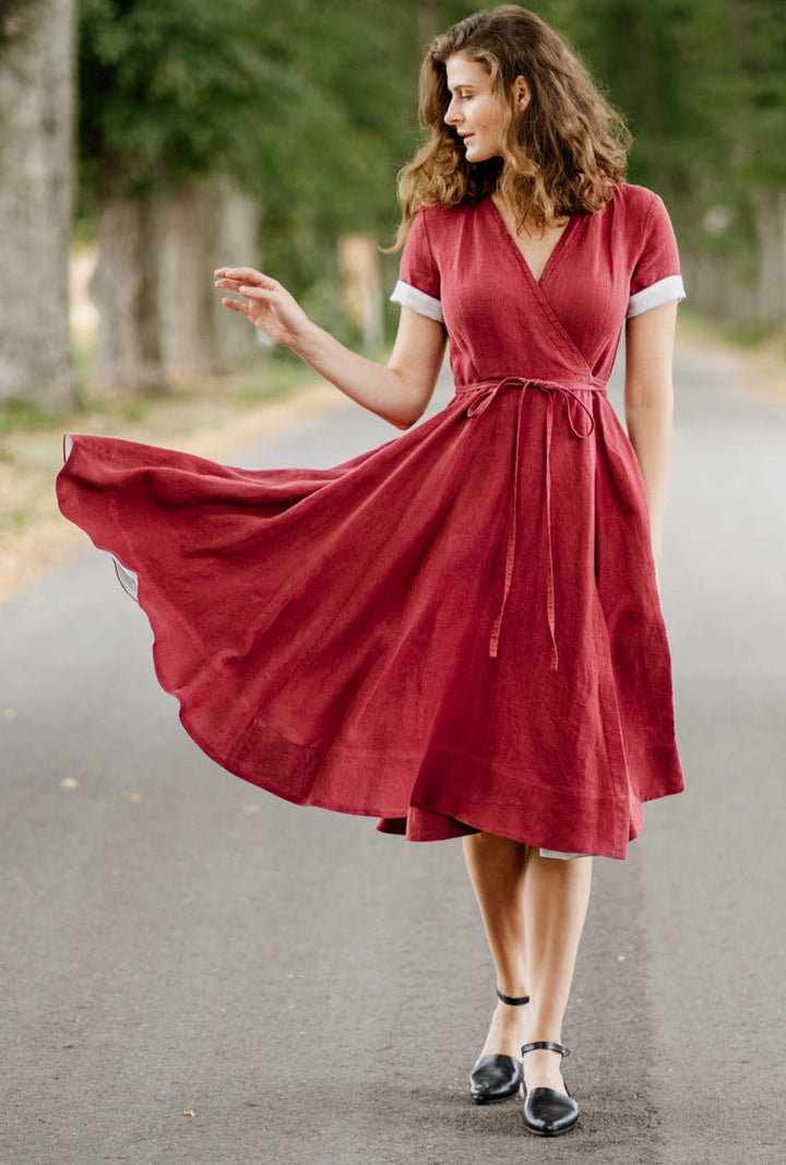 Red wrap dress fashion short