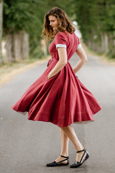 Wrap Dress, Short Sleeve#color_marsala-red