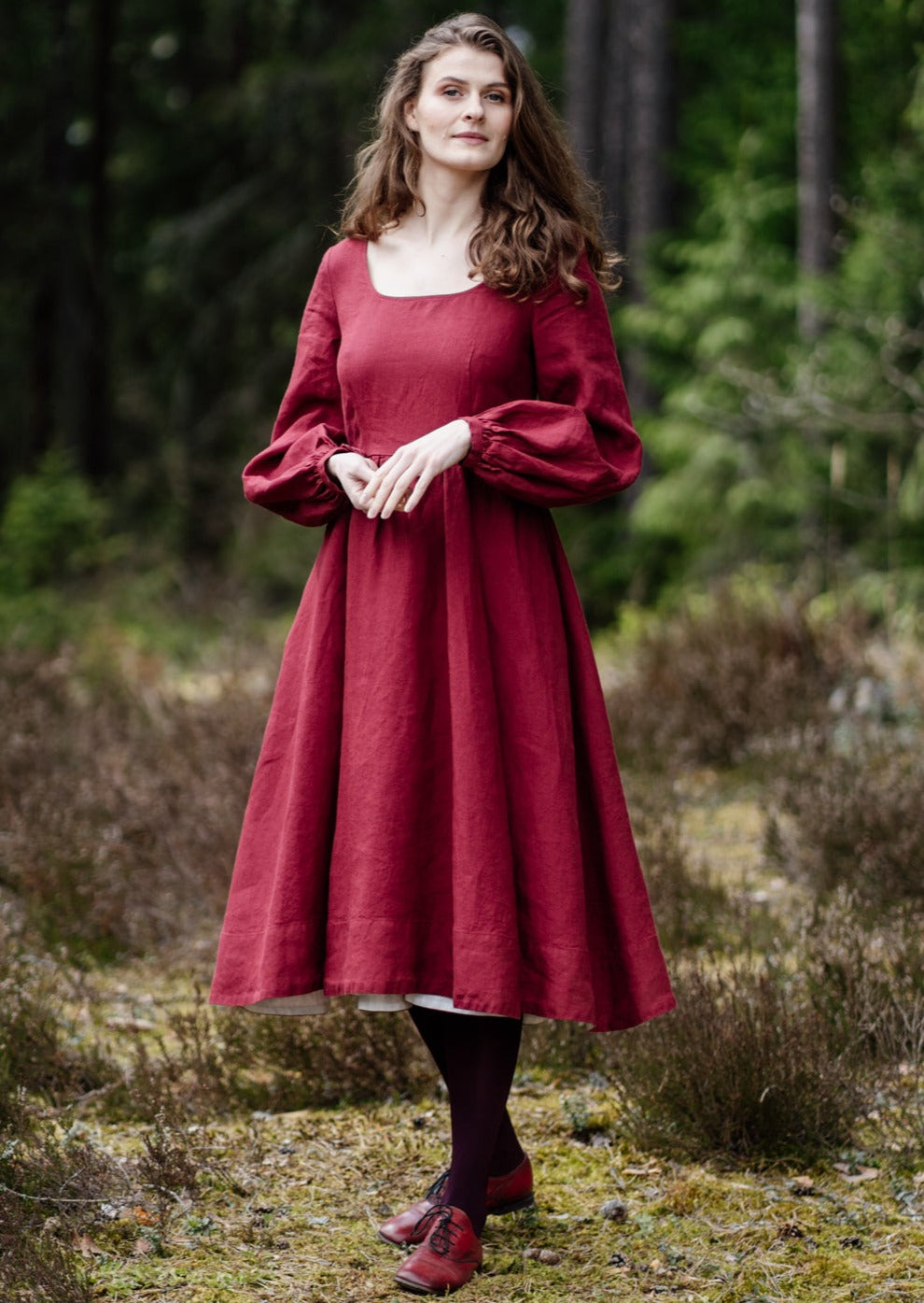 Son de Flor Carmen Dress, Long Sleeve#color_marsala-red