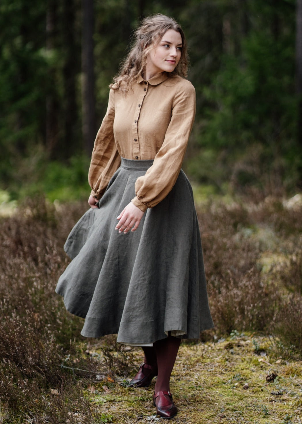 Classic Skirt, Twill Linen - Son de Flor#color_pine-green