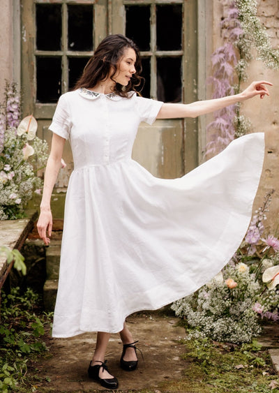 Classic Dress with Embroidered Meadow Peter Pan Collar - Son de Flor