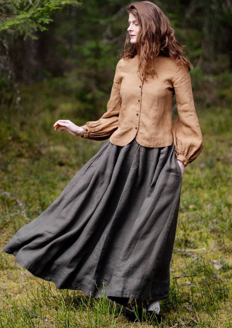 Tailored Sophie Shirt, Long Sleeve, Hemp - Son de Flor#color_camel-brown