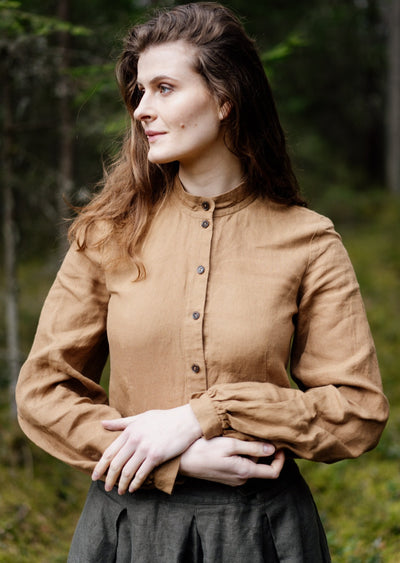 Tailored Sophie Shirt, Long Sleeve, Hemp - Son de Flor#color_camel-brown