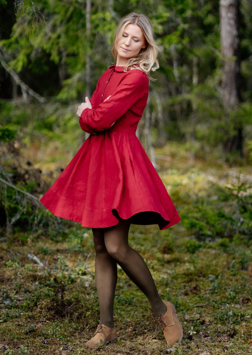 Mini Classic Dress, Long Sleeve - Son de Flor#color_red-poppy