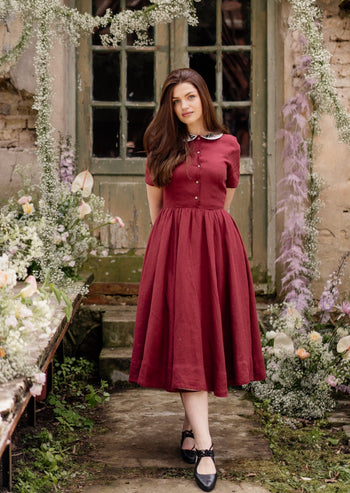 Classic Dress with Embroidered Meadow Peter Pan Collar - Son de Flor