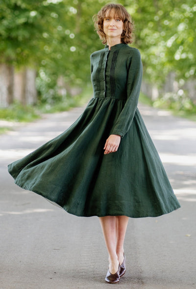 Elisa Dress, Long Sleeve - Son de Flor#color_evergreen