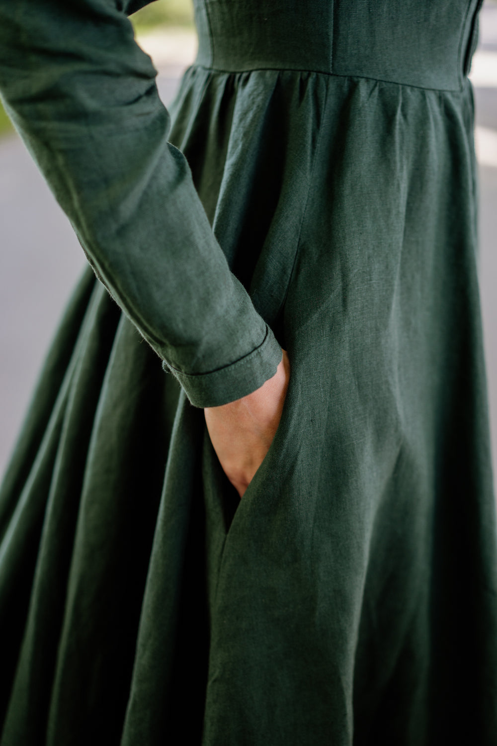 Elisa Dress, Long Sleeve, Evergreen | Son de Flor