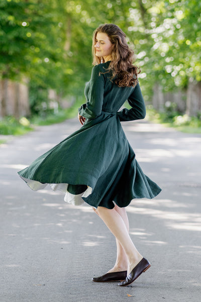 Wrap Dress, Long Sleeve#color_evergreen