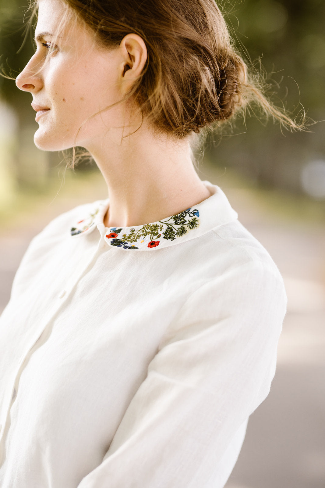Classic Shirt with Embroidered Garden Collar, Long Sleeve - Son de Flor#color_white-magnolia