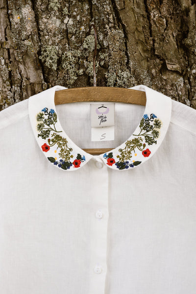 Classic Shirt with Embroidered Garden Collar, Long Sleeve - Son de Flor#color_white-magnolia