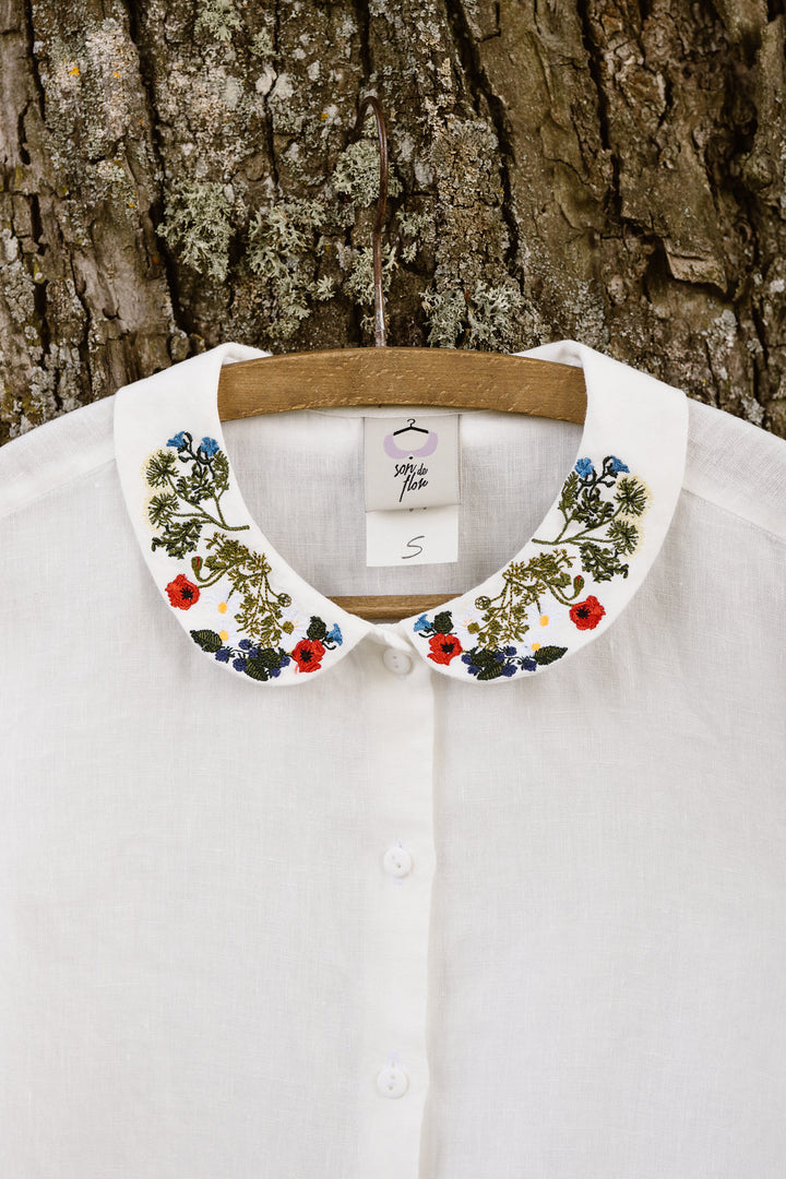 Classic Shirt with Embroidered Collar, Long Sleeve | Son de Flor