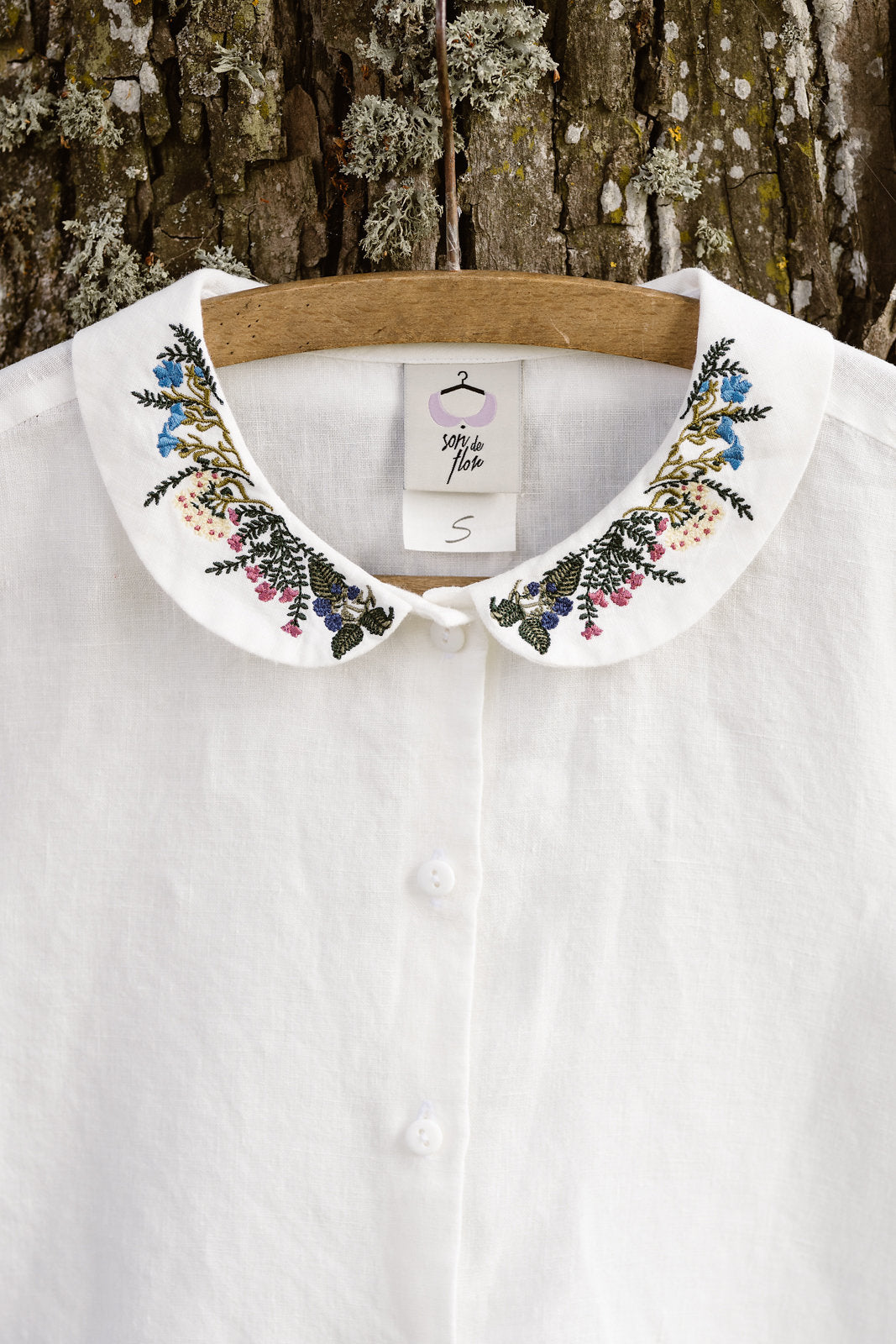 Classic Shirt with Embroidered Collar, Long Sleeve | Son de Flor