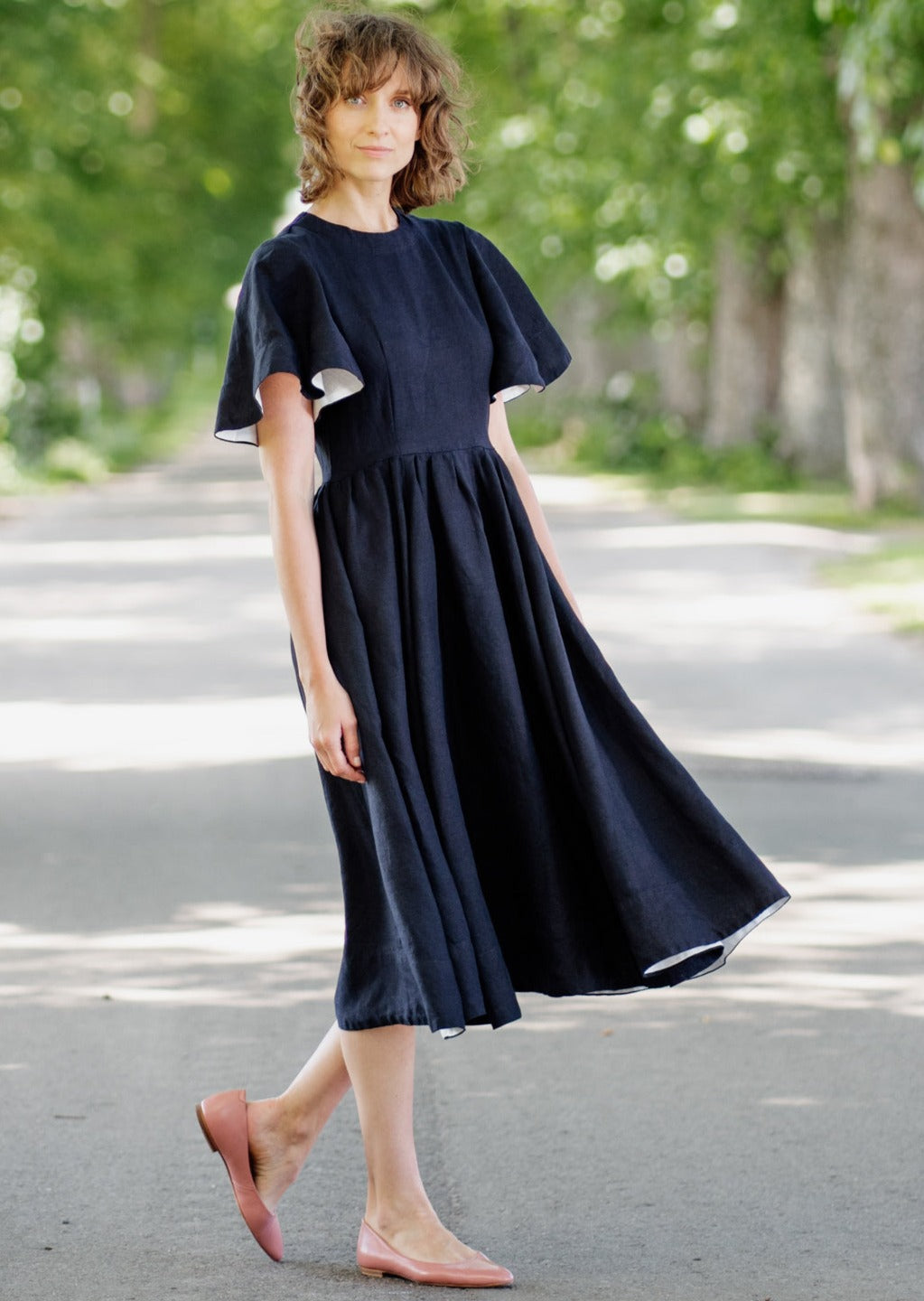 Butterfly Sleeve Dress, Short Sleeves#color_night-navy