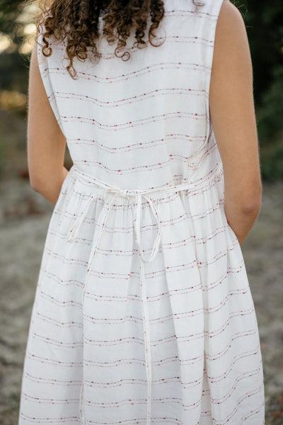 Embroidered Sleeveless Smock Dress, White Linen - Son de Flor
