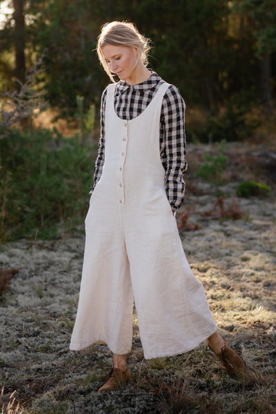 Linen Button Front Jumpsuit#color_milky-white