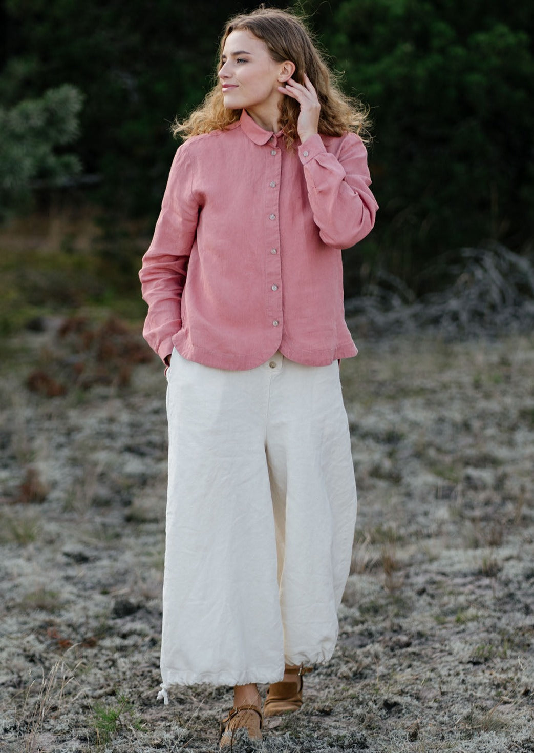 Sophie Shirt, Vintage Pink, Linen Material, Long Sleeve - Son de Flor#color_vintage-pink