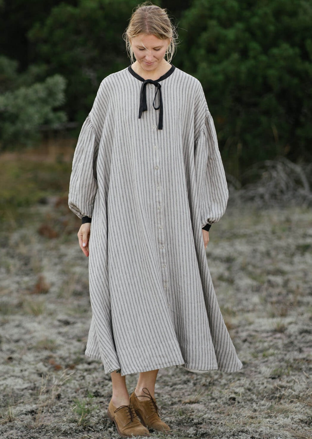 Striped Clementine Dress, Natural Stripe, Long Sleeve - Son de Flor
